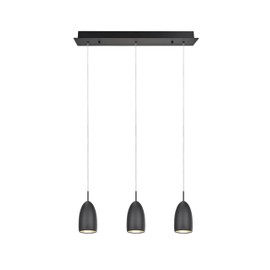 Aspen Creative 61073-2 Adjustable LED 3 Light Hanging Pendant Ceiling Light, Contemporary Design in Black Finish, Metal Shade, 22-3/4" Wide