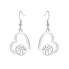 TEAMER Basketball Necklace Heart Basketball Sports Pendant Stainless Steel Unique Jewelry for Basketball Lovers, Stainless Steel