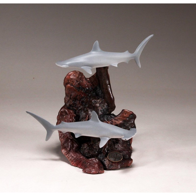 Hammerhead Shark Duo Sculpture by John Perry 7 in long