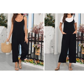 BALAMY Overalls Women,Jumpsuits for Women Casual,Long Wide Leg Stretchy Loose Outfit Women Jumpers with PocketsBlack S