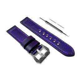 NICKSTON Purple Brushed Genuine Leather Strap Compatible with Garmin D2 Air, D2 Air X10, Vivoactive 5 and Vivoactive 3 Smartwatches Band Pins Tool B20 (1. Engraved Silver Color Buckle)