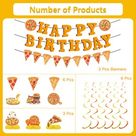 Pizza Birthday Party Decorations Banner - 12 Pcs Pizza Happy Birthday Banners Hanging Swirls And Honeycomb Centerpieces Decor For Bachelorette Baby Shower Kids’ 1st 2nd 3rd Party Supplies