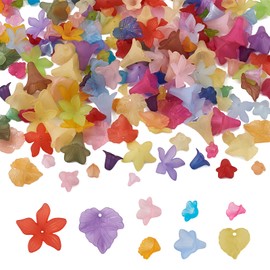 240pcs Flower Transparent Frosted Acrylic Beads Mixed Shape Flower Leaves Loose Beads Caps for DIY Jewelry Making (Mixed Color)