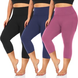 we fleece 3 Pack Plus Size Capri Leggings for Women -Stretchy X-Large-4X Tummy Control High Waist Spandex Workout Yoga Pants