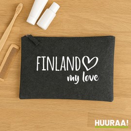 Huuraa Toiletry Bag Finland My Love Gift Cosmetic Bag Charcoal 1 Liter Felt Finland My Love Gift idea