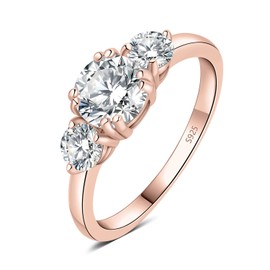 JewelryPalace Three Stone Round 1.4 Carat Zirconia Ring Women's Engagement Rings Silver 925 Women Wedding Rings Women's Ring Simulated Diamond Promise Ring, Girls Jewellery with Stone Rose Gold Gold,