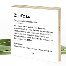 Wunderpixel® Holzbild Definition Ehefrau - 15x15x2cm zum Hinstellen/Aufhängen, echter Fotodruck mit Spruch auf Holz - schwarz-weißes Wand-Bild Aufsteller Zuhause zur Dekoration Geschenk-Idee