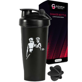 Senpai Designs Anime Shaker Bottle - 20 Ounce - Shaker Bottle with Shaker Ball - Nutrient Shake - Protein Shake, Meal Prep & Replacement - Gym Workout Bottle - Anime (Black)