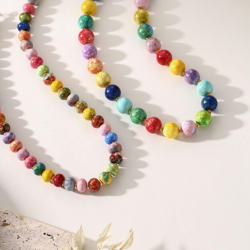 AULSIEY Beaded Gemstone Necklaces for Women, Natural Stone Choker Necklace