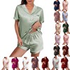 WJing Yi Jia Womens Silk Satin Pajamas Loungewear Two-Piece Sleepwear