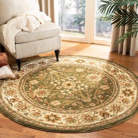 SAFAVIEH Lyndhurst Collection LNH212C Traditional Oriental Non-Shedding Dining Room Entryway Foyer Living Room Bedroom Area Rug, 3'3" x 3'3" Round, Sage / Ivory