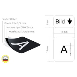 Lacerto® 11 x 13 mm German Sticker Set for PC and Laptop Keyboards with Additional Keys and Numeric Keypad Colour: White