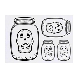 4 x 'Spooky Skull In Jar' Temporary Tattoos - Water Resistant, Skin-Safe, Non-Toxic Transfers, Mixed Sizes (TO00078498)