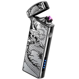 LcFun Rechargeable Lighter USB Electric Arc /Plasma Lighters Cool Windproof Flameless Lighters with LED Display Power for Candle, Incense Stick, Outdoor Camping (Black Dragon)