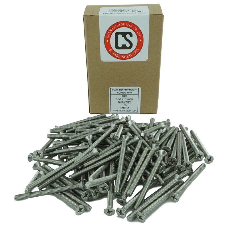Stainless Steel 8-32"(1/2" to 2" Lengths) Flat Head Machine Screws,