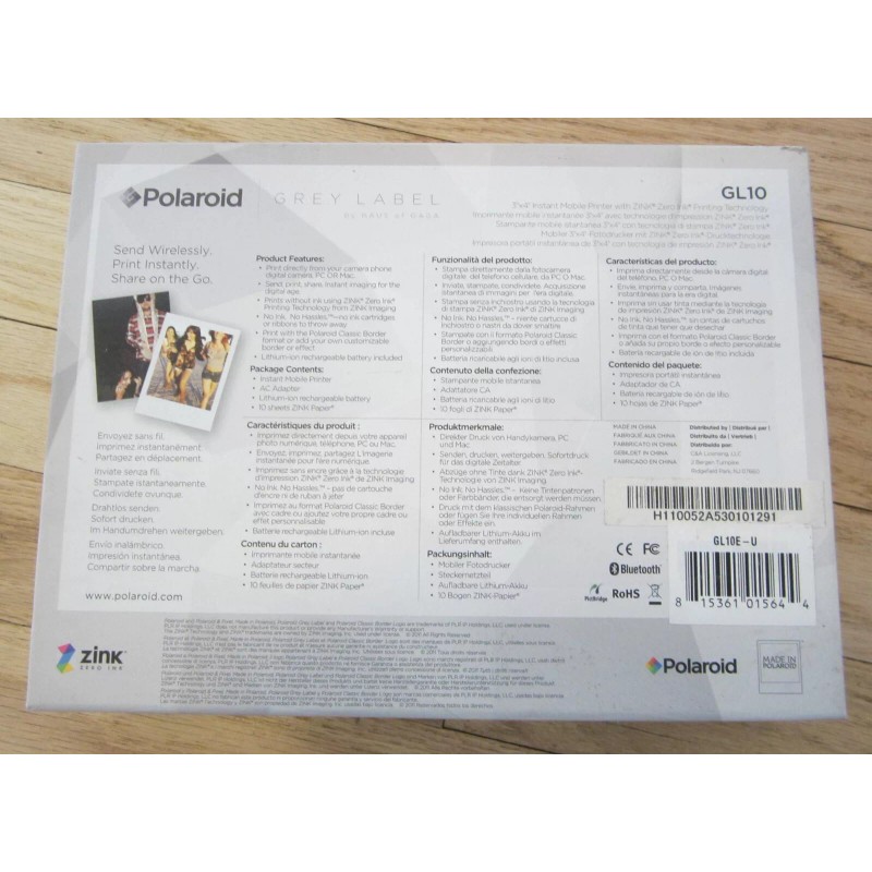 Polaroid GL10 Instant Mobile Printer 3x4in Zink Zero Ink Technology
