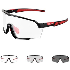 OULAIQI Photochromic Cycling Glasses Men Women Mountain Bike Sunglasses MTB Bicycle Riding Sports Sunglasses (BlackRed)