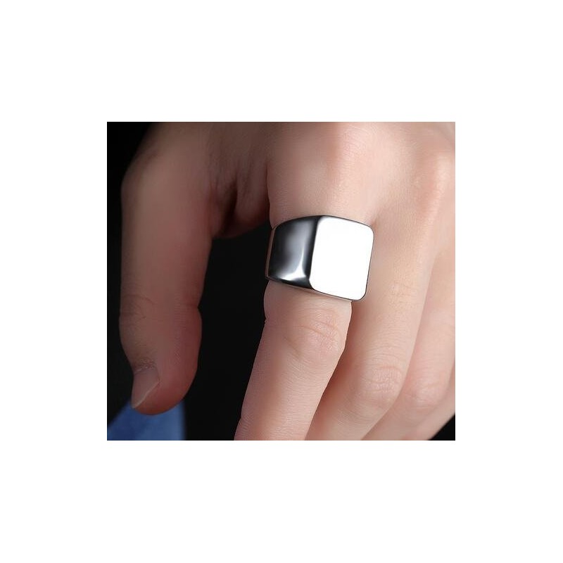 JUDE Stainless Steel Signet Ring Black Silver Classical Simple Plain
