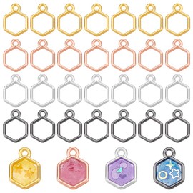 PH PandaHall Hexagon Bezel Pendants with Open Back 4 Colours Hollow Frame Pendant Resin Bezel Pendant for Jewellery Making 15.5 x 11 mm Pack of 120, Alloy Steel, No Gemstone