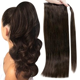 Full Shine Ponytail Extension Human Hair for Women 20 Inch Real Hair Ponytail Extensions Dark Brown Ponytail Hair Wrap Around Ponytail Hair Extensions Straight Ponytail 80 Grams