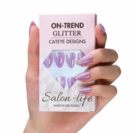 Lilac Cat Eye Press on Nails Short Almond Shaped, Sparkling Glazed Donut Extra Short Almond Nails Press ons Reusable Acrylic Nails 30Pcs 15 Sizes Fake Nails Kits, Shiny Glitter Glue on Nails Short