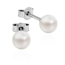 NKlaus Pair of 5.5 mm Pearl Stud Earrings 925 Silver Freshwater Pearl Cultured Pearl Earrings 13430, Sterling Silver