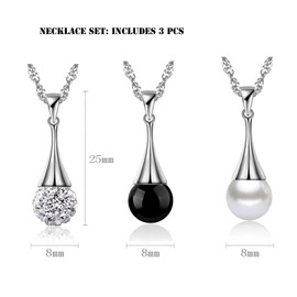 Qimily Platinum Plated Sterling Silver Freshwater Pearl Pendant Necklace set,Cubic Zirconia Pendant Necklace pack for Women and Girls
