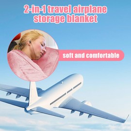 LUFEIS Travel Blanket and Pillow, 2 in 1 Airplane Blanket with Soft Bag Pillowcase, Portable Travel Blankets with Hand Luggage Belt and Backpack Clip, Ideal for Long Flights, Camping (Pink)