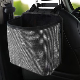 Cavalcade Car Back Seat Organizer, Bling Hanging Pocket, Large Seat Back Travel Caddy Bag, Diamond Trash Bin Garbage Container (White)