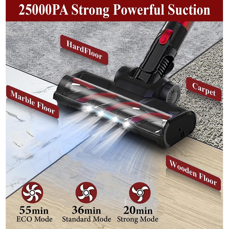 VYKLO V8 Cordless Vacuum Cleaner, Powerful Suction Stick Vacuum, 55Mins
