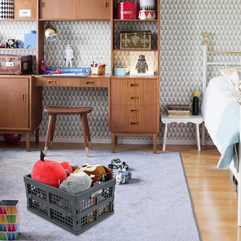 Ggbin 16 Liter Folding Plastic Containers, Grey Plastic Crate, 2