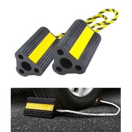 SCUARI Wheel Chocks,Car Accessories Heavy Duty Rubber Wheel Chocks with 3 Reflective Strips,Non-Slip Tire Stopper Blocks,Suitable for RV Camper Travel Trailers Motorhome Aircraft Car Truck