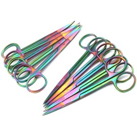 AAProTools Set of 12 Multi Titanium Color Rainbow Iris Scissors 4.5" Straight & Curved Stainless Steel