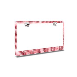 Super Bling 4 Row Red Color Real Crystal Rhinestone-Metal Chrome License Plate Frame