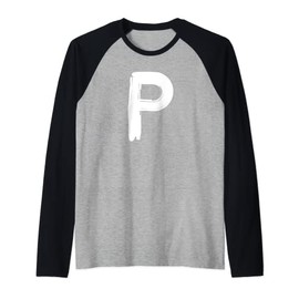 Creative Bold White Letter P - Design - Alphabet - Marker Raglan Baseball Tee