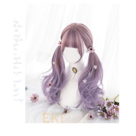 ekienn Pink x Purple Gradation, Long Wave, Full Wig, Lolita, Curly Hair, Long Wave, Purple Wig, Natural, Full Wig, Face-Minimizing Effect, Cute, Wig, Cosplay, Halloween, Parties, Everyday Events