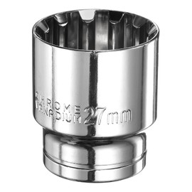 HARFINGTON 12 Point Socket 1/2" Drive by 27mm Metric Shallow Socket Chrome Vanadium Steel 12-Point Standard Sockets Mechanic Hand Tool for Car Repair Mechanical Maintenance Home Use