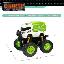 Crazy Trucks: Friction-Powered Toy Eco Truck That Moves Every Which Way, No Batteries Needed, Just Push and Go, Big Wheeled Toddler Trucks Made of Durable ABS Plastic, Assorted Styles