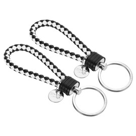PATIKIL Braided Leather Keychain with Stainless Steel Key Ring Sleeve, 2 Pack PU Woven Wristlet Lanyard Strap Fob Keyring Holder for Car Bag Wallet Pendant, White Black