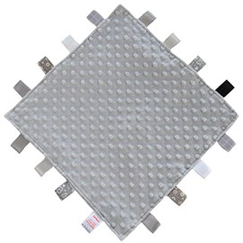 Soft Touch Taggie Comforter Baby Comfort Blanket with Sensory Tags and Bubble/Heart/Star/Foil Print Pattern (Grey Bubble)