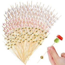 Rowcay 300 Pack White, Pink and Gold Plastic Pearl Cocktail Picks