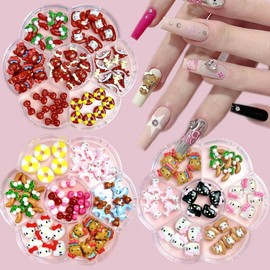 [Overseas] Sanrio Nail Parts Cross Border Cartoon Sanliou Hawaiian Nail Accessories Kitty Cat Bow Box Free Size/A 4 4ea