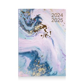 evelay 2024 2025 Diary A5 Week to View Mid Year Hardback Academic Diaries Journal Organiser with Ribbon for Student Home Office (Purple Marble)