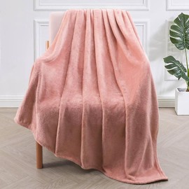 Exclusivo Mezcla Soft Throw Blanket, 127 x 178 CM Fleece Velvet Blanket for Sofa Settees, Fluffy Sofa Throws, Warm, Cozy, Plush and Lightweight Dusty Pink Blanket