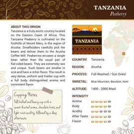 Tanzania Peaberry Coffee - Ground Coffee - Freshly Roasted Coffee - Cubico Coffee - 16 Ounce (Single Origin Peaberry Tanzanian Coffee)