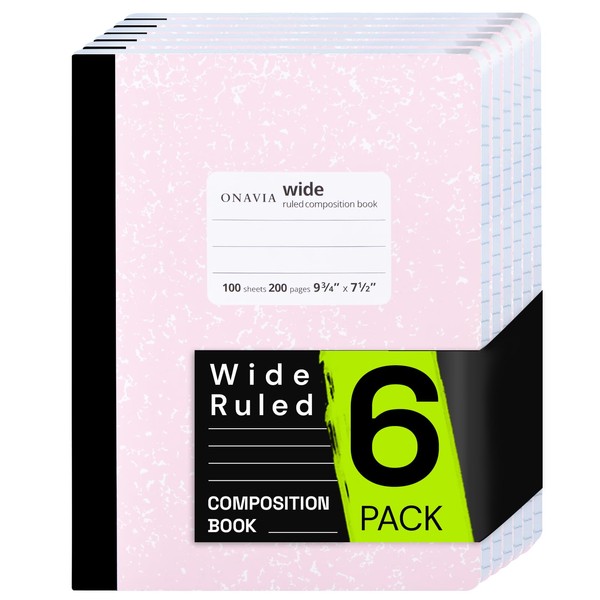 ONAVIA Composition Notebook Wide Ruled 6 Pack, 200 Pages (100