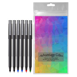 Uni-ball Roller Rollerball Pens, Micro Point (0.5mm), Assorted Colors, Black/Blue/Red/Green Ink, 6 Count, Bundle with Plastic Reusable Pouch