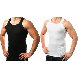 AC BASICS 2-4 Packs Men's G-Unit Style Cotton Tank Tops Square Cut Muscle Rib A-Shirts (US, Alpha, 5X-Large, Big, Tall, 2, Black & White)