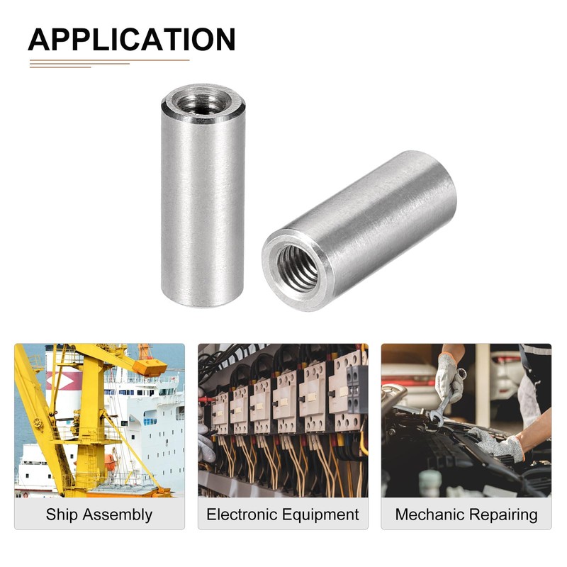 DTGN 5pcs M6x25mm(DxL) Round Coupling Nuts for Machine Connecting 304