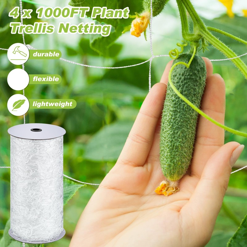 Berlune 4 x 1000 ft Trellis Netting, Soft Mesh Nylon